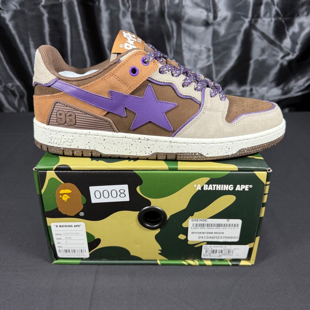 A Bathing Ape BAPE SK8 STA Brown Purple Suede Sneakers 1K30191326 Mens 9